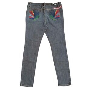 AKDMKS Womens Embroidered Black Acid Wash Denim Jeans SZ 14 Inseam 31.5" Stretch